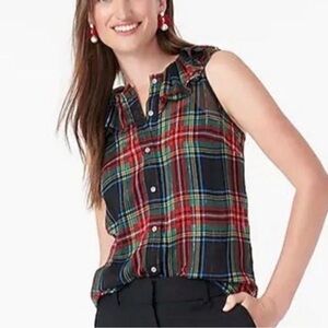 J. Crew Plaid Sleeveless Blouse - Red, Blue, and Green